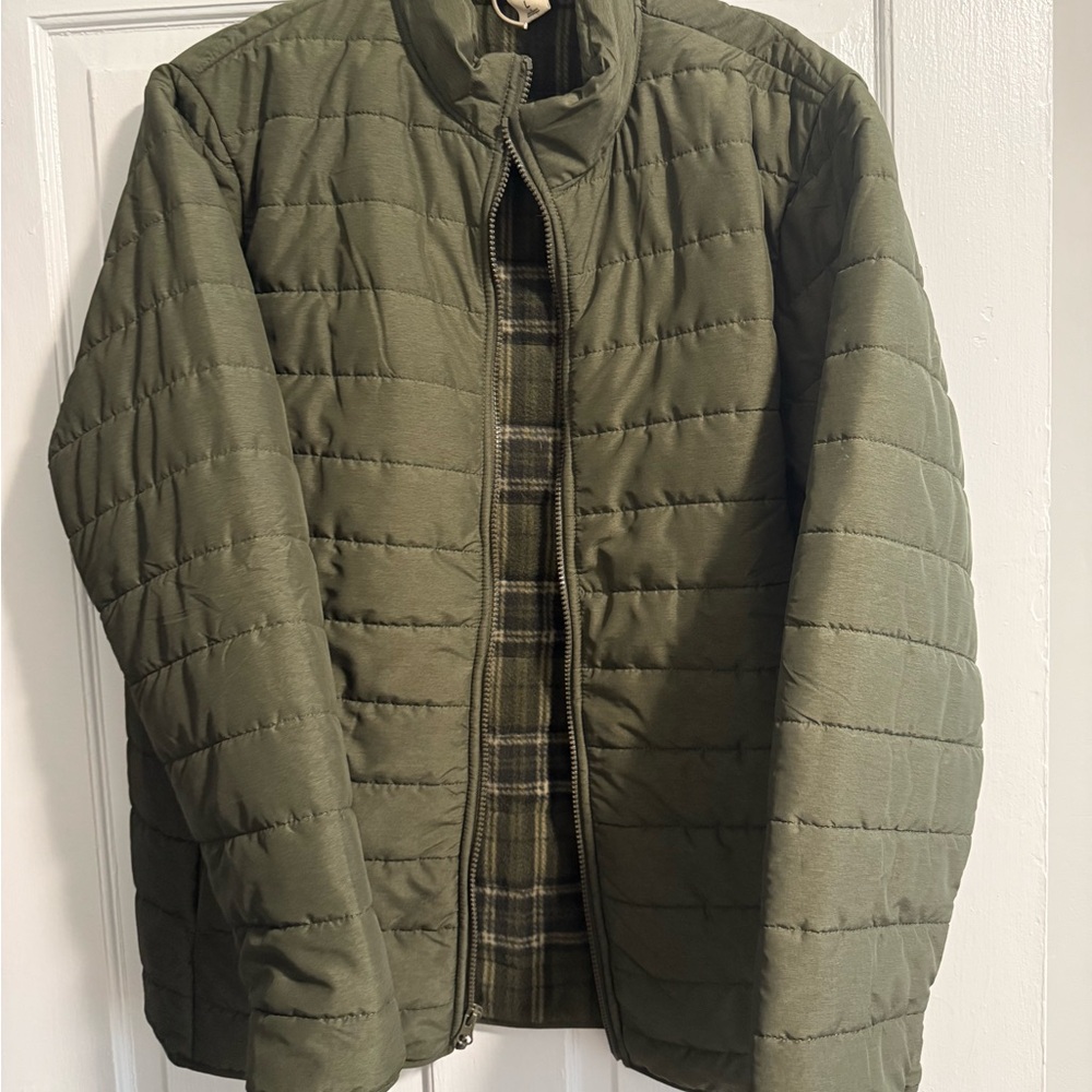Men's L Olive Green Polar Fleece Lined Puffer Jacket